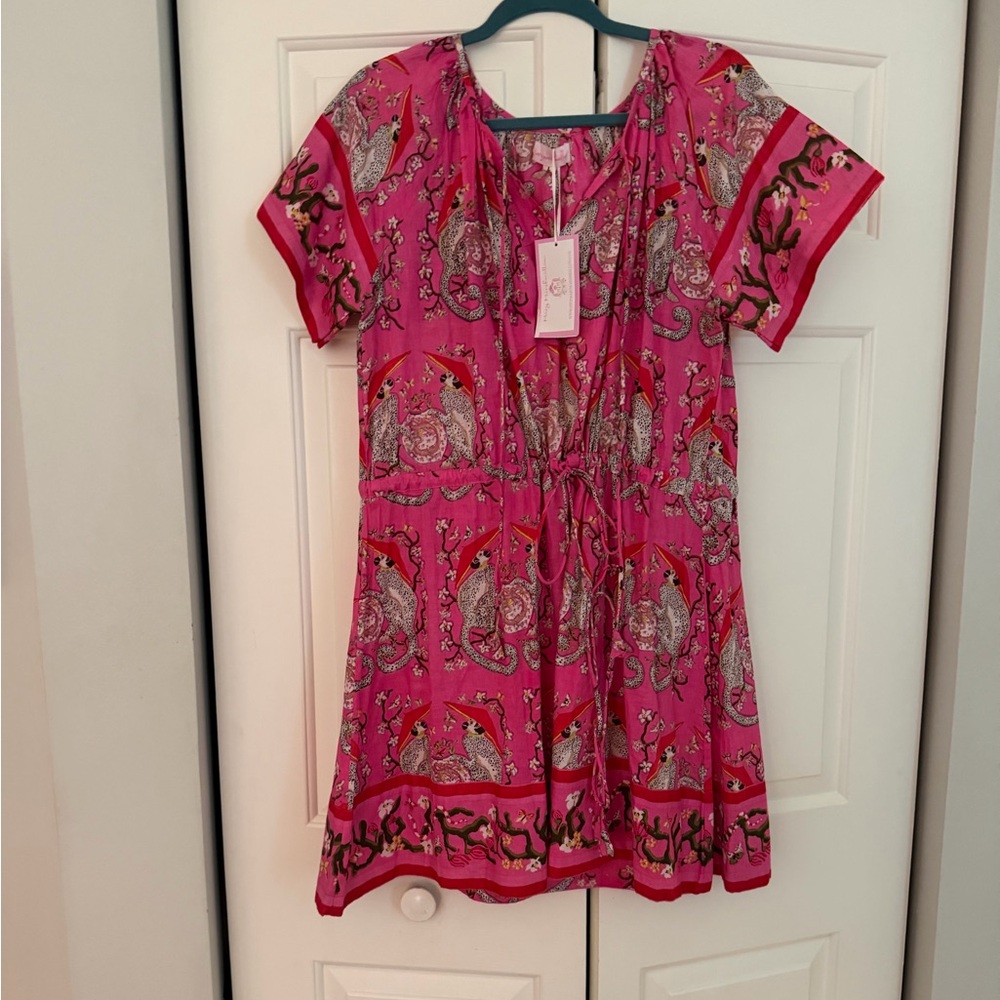 Mary marshmallow Pink Paisley Tie-Waist Short Sleeve Tilly  dress large NWT $138